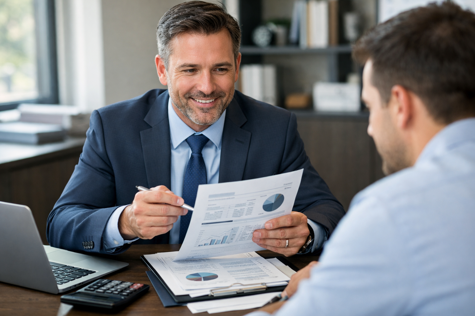 Asesor Financiero Revisando Documentos Cliente-1