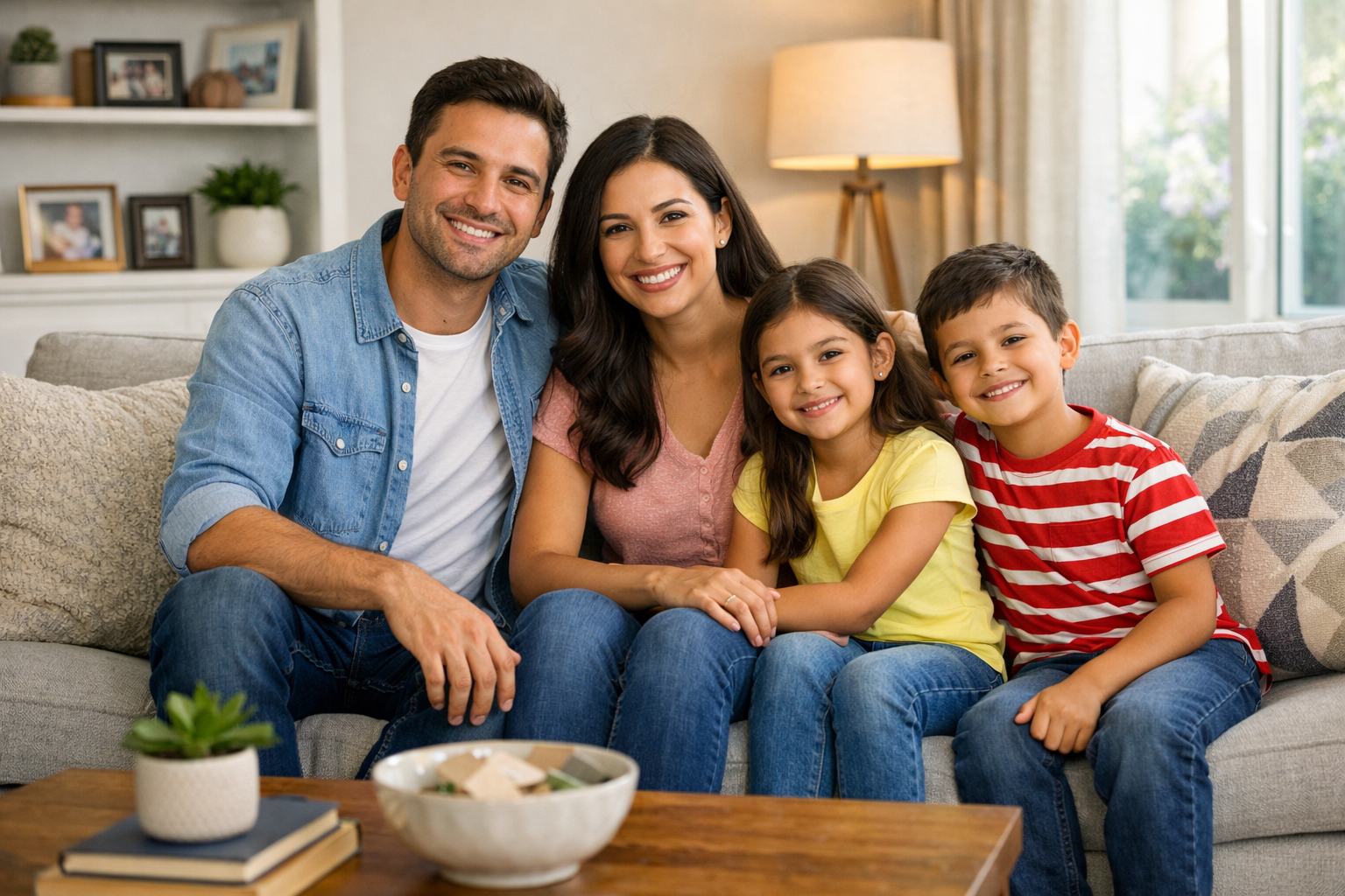 Familia sentada en la sala de su casa-1