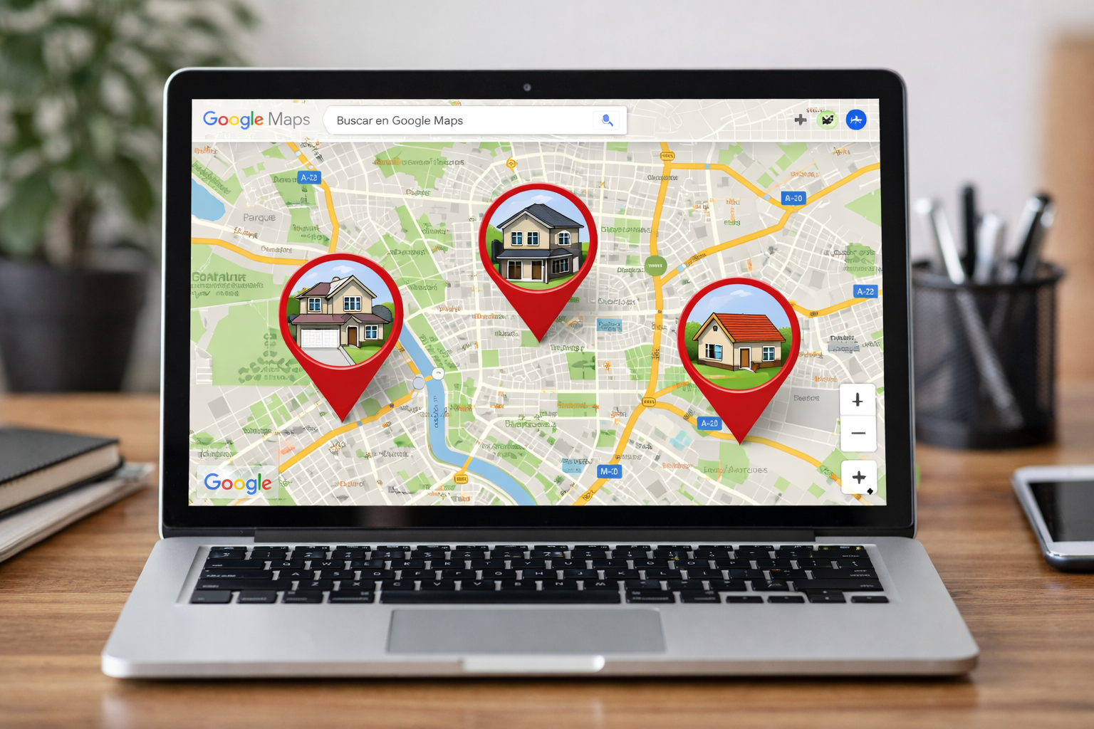 Google Maps With Pins Marking 3 Houses-1