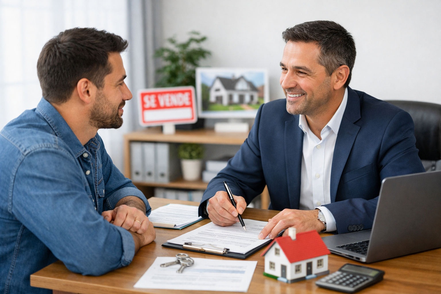 Hombre hablando con un asesor hipotecario para comprar casa