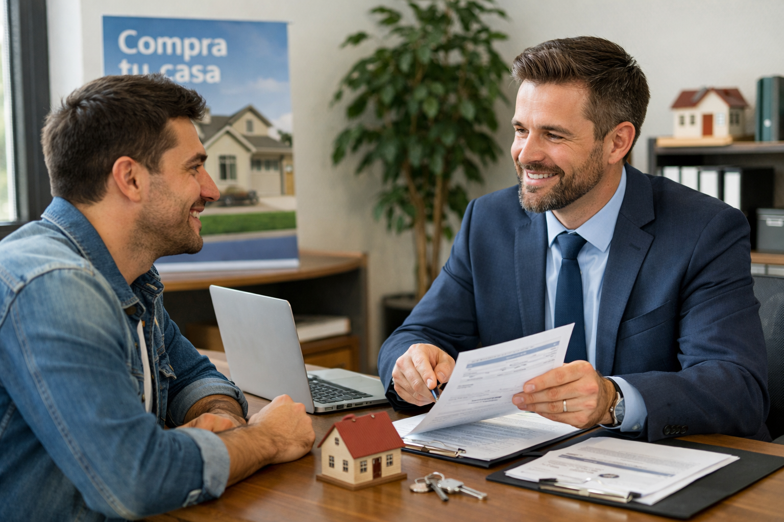 Hombre hablando con un asesor hipotecario para comprar su casa-3