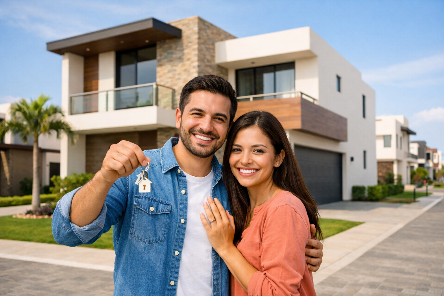 Pareja Comprando Casa en Desarrollo Residencial antes de que las tasas de interés suban