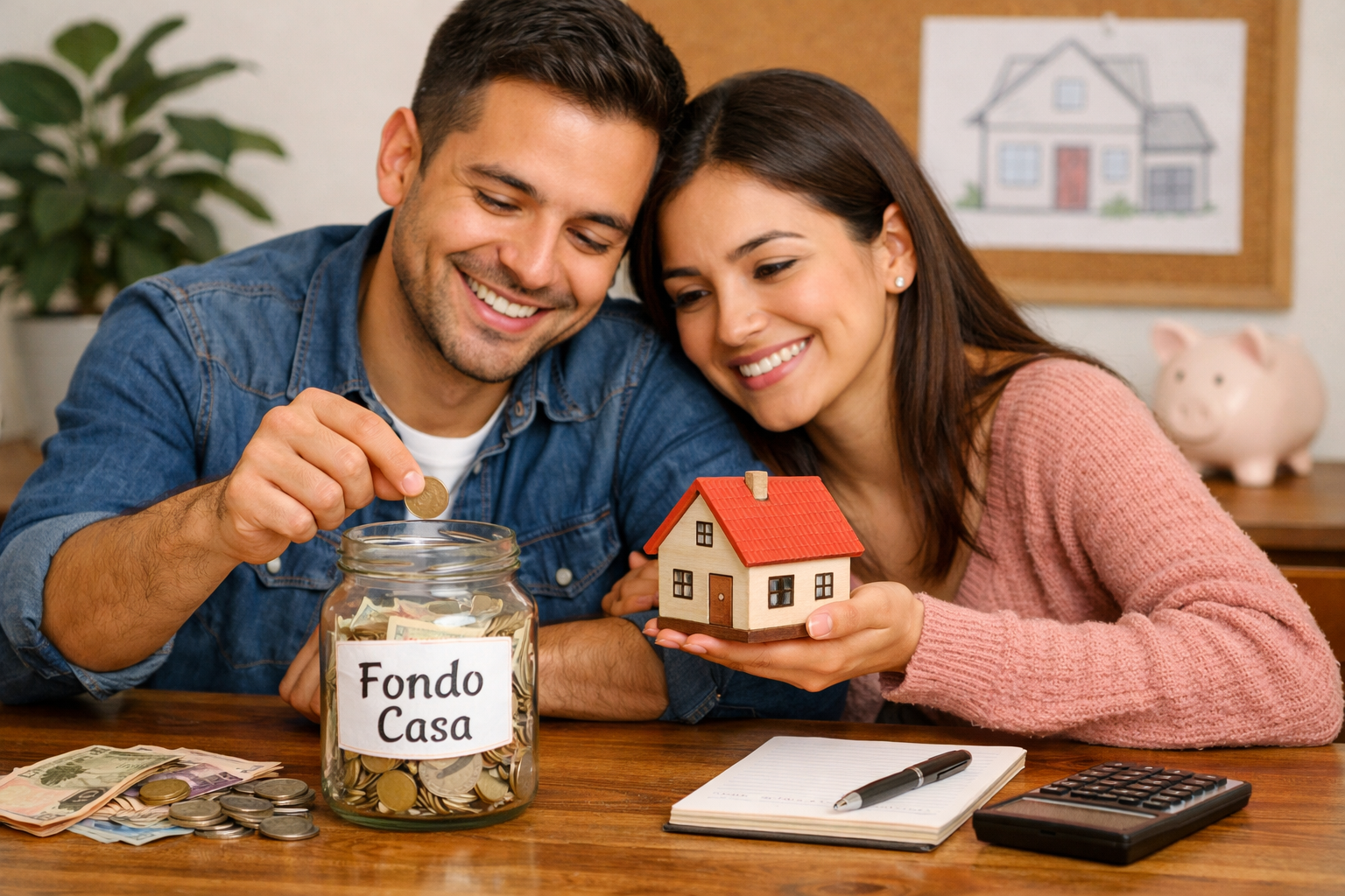 Pareja ahorrando para aumentar el enganche para comprar su casa