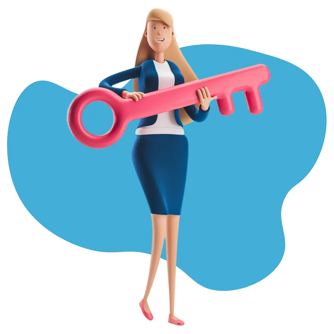 Compra Fácil tu casa o departamento, nosotros te ayudamos | Avatar de Compra Fácil: Mujer sosteniendo una llave representando la ayuda que puede darte para comprar casa o departamento.